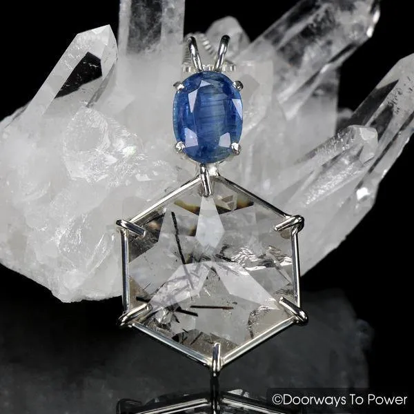 Tourmalinated Quartz & Blue Kyanite Flower of Life Pendant