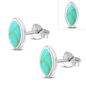 Turquoise Lens Shaped Sterling Silver Stud Earrings