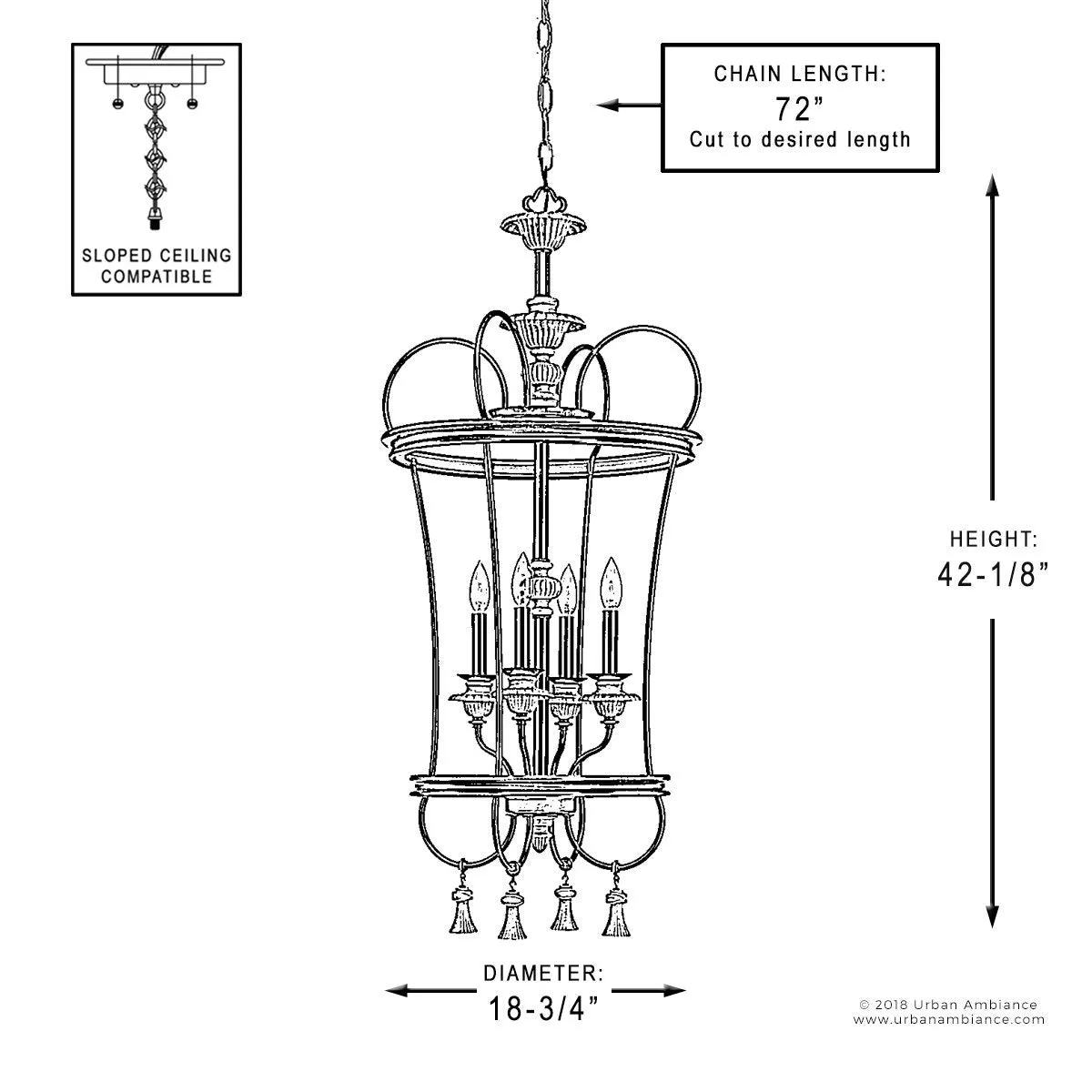 UHP2103 French Rustic Chandelier, 42.125"H x 18.75"W, Ancient Bronze Finish, Alicante Collection