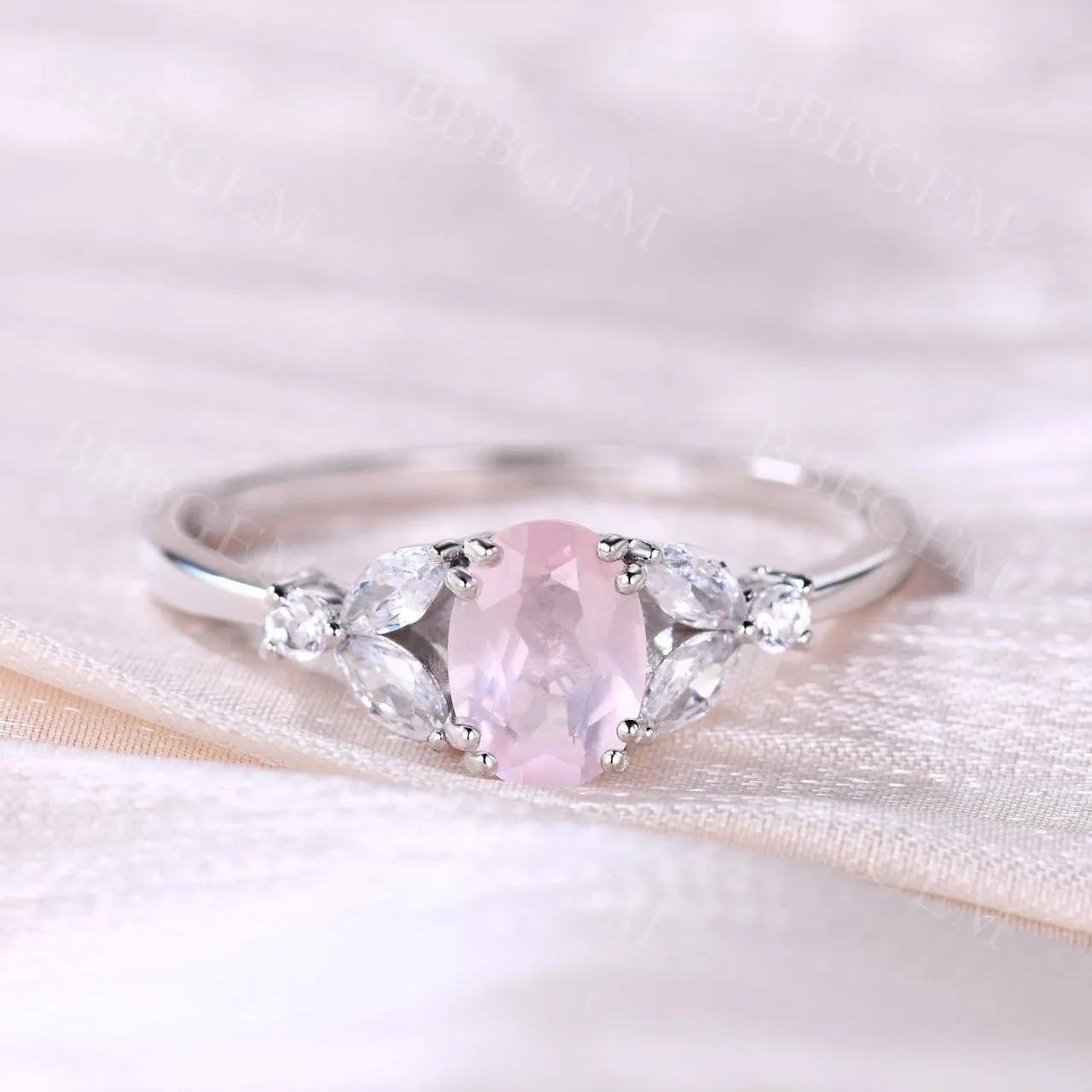 Unique Oval Cut Rose Gold 1CT Natural Rose Quartz Engagement Ring