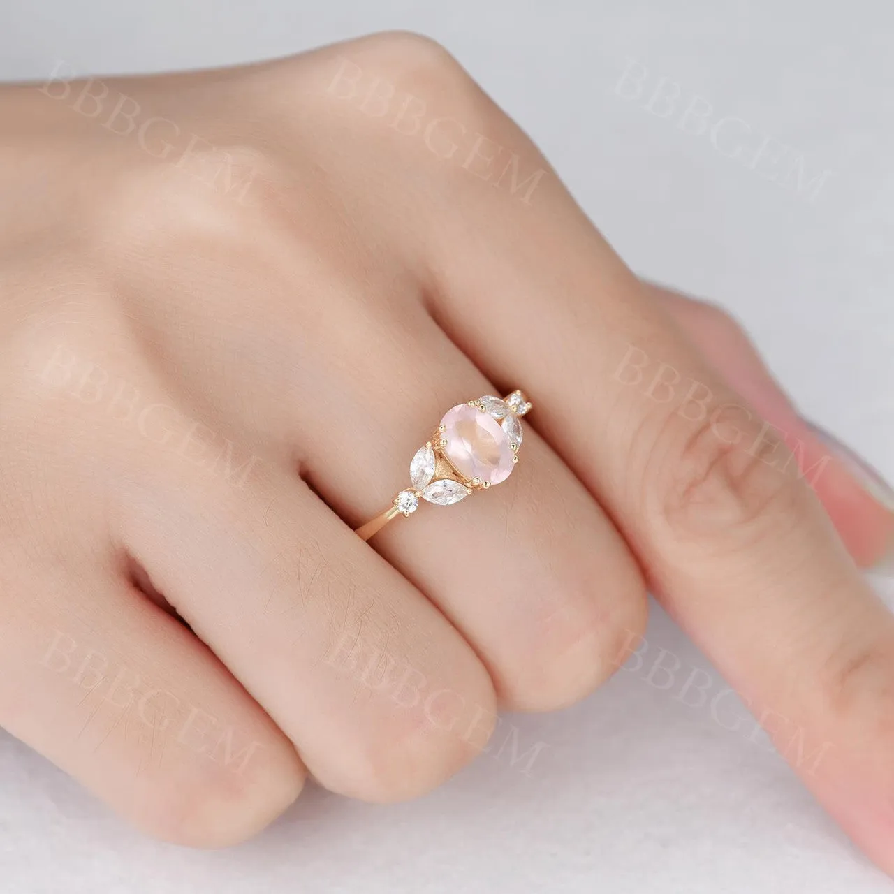 Unique Oval Cut Rose Gold 1CT Natural Rose Quartz Engagement Ring