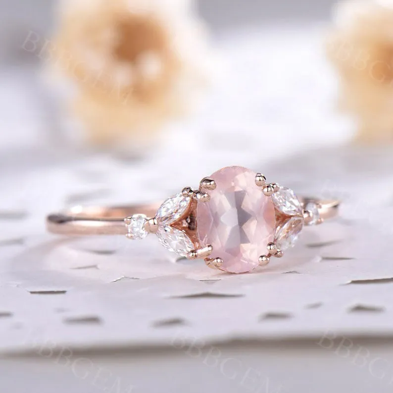 Unique Oval Cut Rose Gold 1CT Natural Rose Quartz Engagement Ring