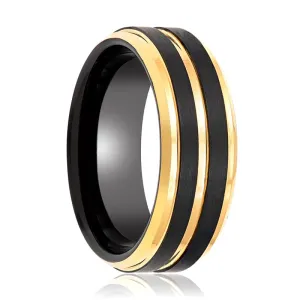 VERTEX | Black Tungsten Ring and Yellow Pinstripe