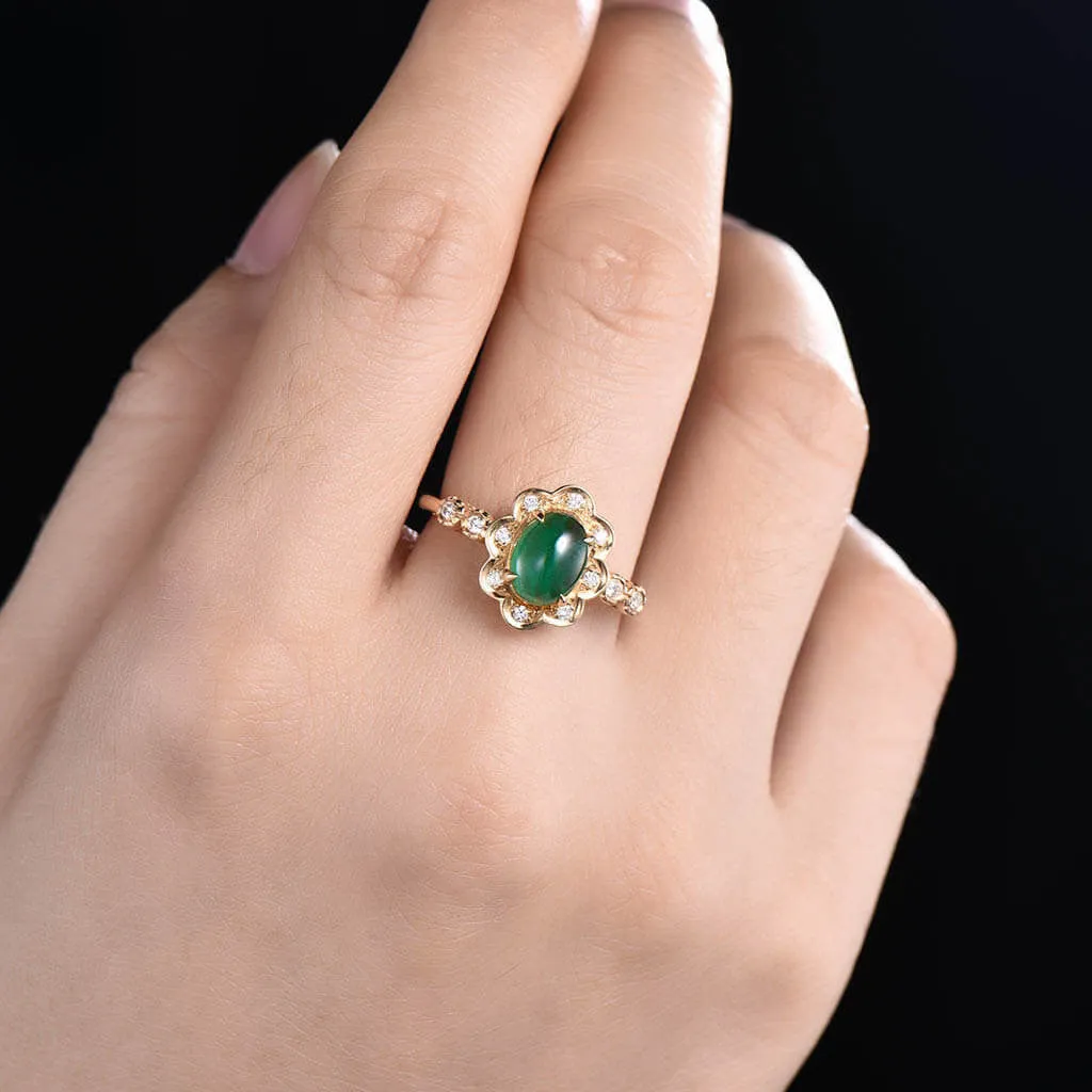 Vintage Natural Emerald And Diamond Engagement Ring Unique