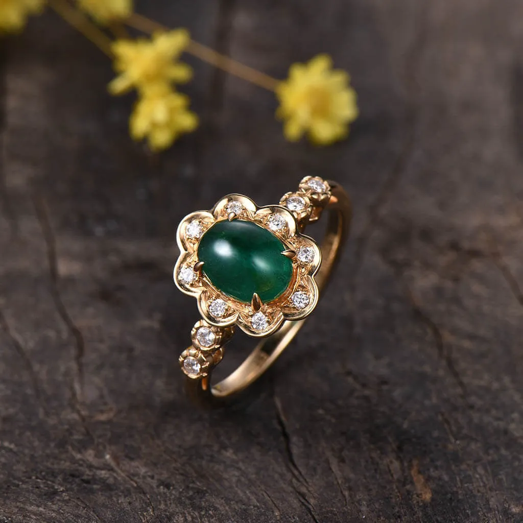 Vintage Natural Emerald And Diamond Engagement Ring Unique