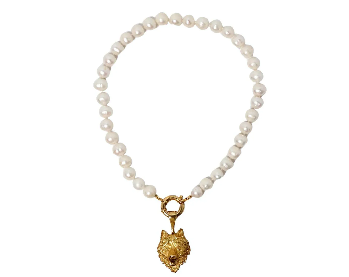 Wolf Gold-Plated Sterling Silver Pendant & Freshwater Pearl Strand Necklace