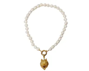 Wolf Gold-Plated Sterling Silver Pendant & Freshwater Pearl Strand Necklace